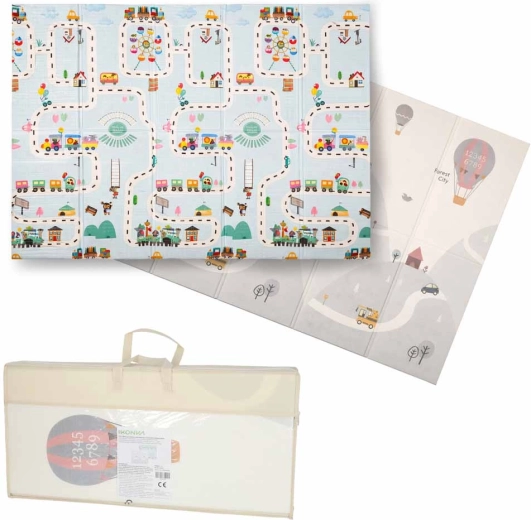 Zložljiva dvostranska penasta izobraževalna podloga 150 × 200 cm – ulice in balončki