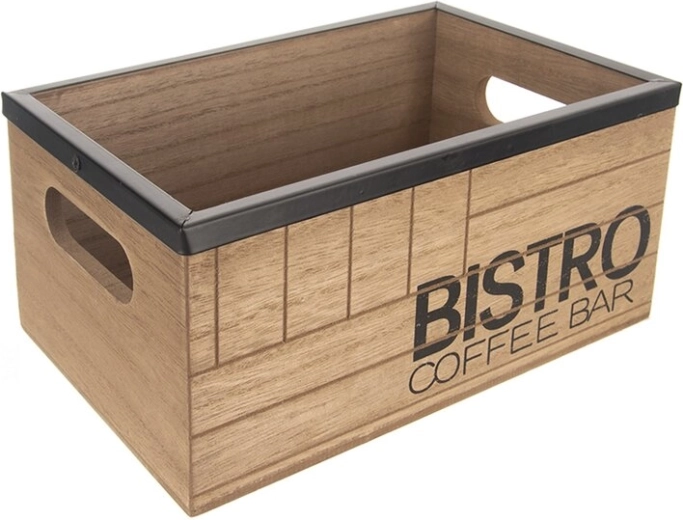 Lesena zabojčka Bistro coffee bar s kovinskim robom 20 × 13 × 8,8 cm