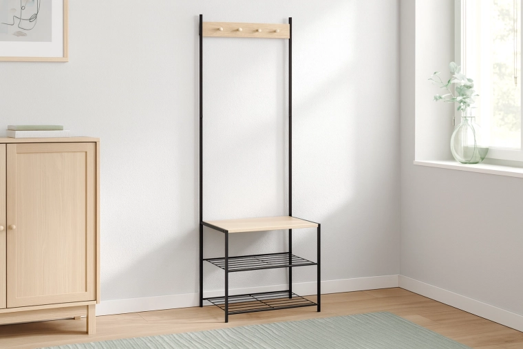 Prostostoječa predsobna obešalna stena z lavico in 3 policami 60 × 40 × 175 cm