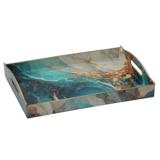 Dekorativni pravokotni pladenj z učinkom smole 37,5 × 27,5 × 6 cm – 1 kos