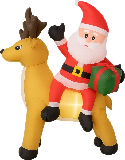 Napenljivi Božiček z jelenom 1,5 m z LED osvetlitvijo