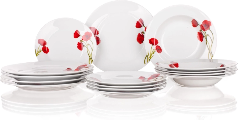 Porcelanasti jedilni set z motivom makov POPPY, 18 delov