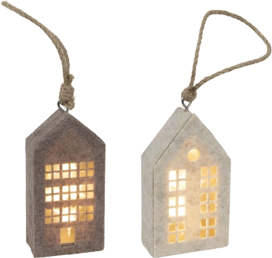 Božična viseča dekoracija hišica iz filca z LED 14,5 cm
