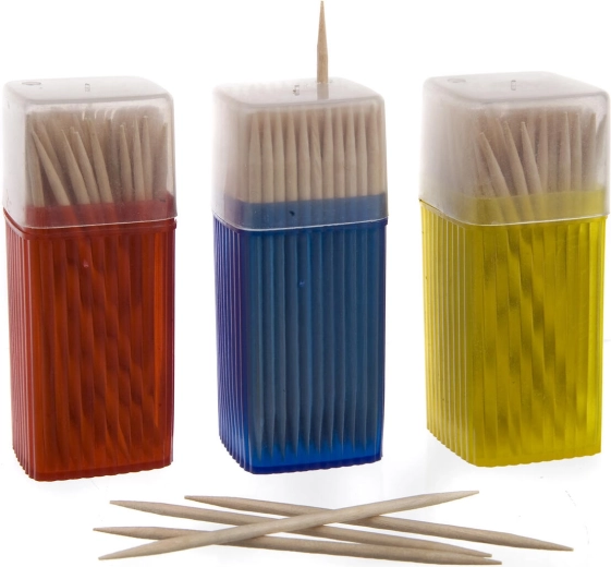 Lesena dvostranska zobotrebca v dozirniku, komplet 3 × 150 kos