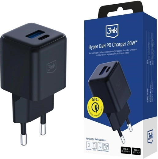 Omrežni polnilnik 3mk Hyper GaN 20 W črn