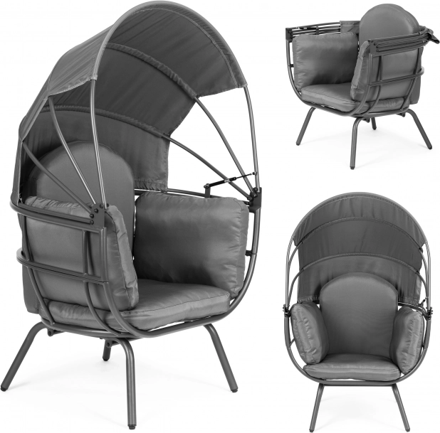 Vrtni stol s nastavljivo strešico, siv ModernHome