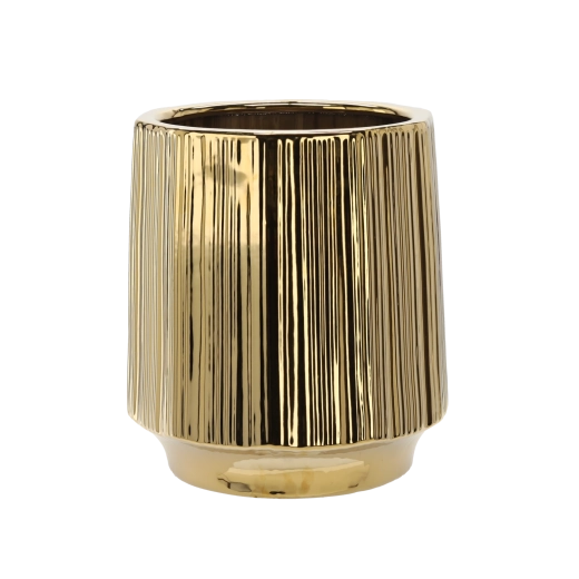 Keramični okrasni lonec za rože, zlato črtast, 32 × 32 × 35,5 cm