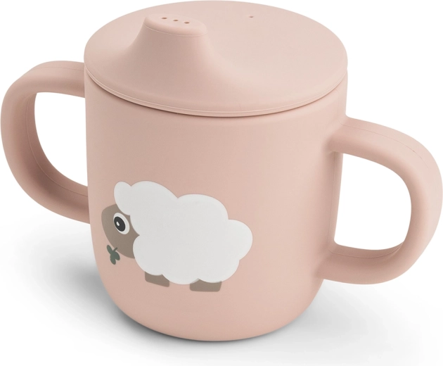 Done by Deer silicone cup with spout and two handles Tiny farm, pink