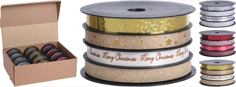 Bleščeči vezalni trak 4 m × 1 cm, mešanica srebrna/zlata/rdeča (4 kosi)