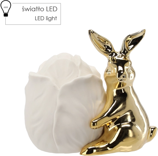 Velikonočni keramični zajček z zlato površino in LED rožo