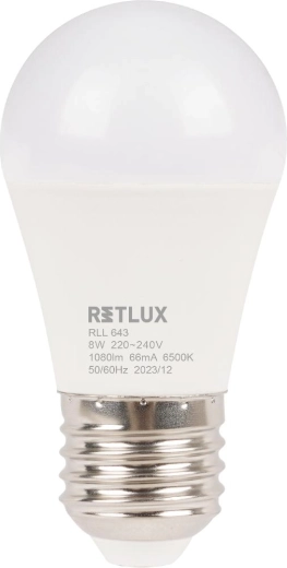 RETLUX mini globe LED bulb E27 8 W, 6500 K