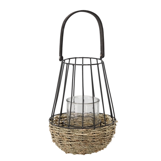 Kovinska laterna črno-rjava s steklenim vložkom 26 × 41 cm
