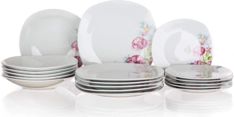 Jedilni servis za 6 oseb BANQUET Square Dolores – porcelan s cvetličnim dekorjem, 18 delov