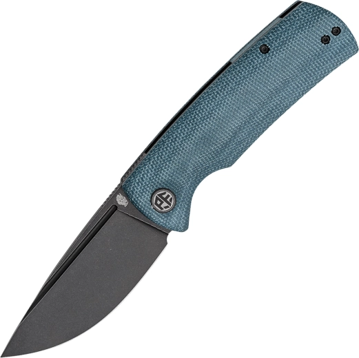 Petrified Fish Beluga folding knife, Black Stonewash, blue Micarta