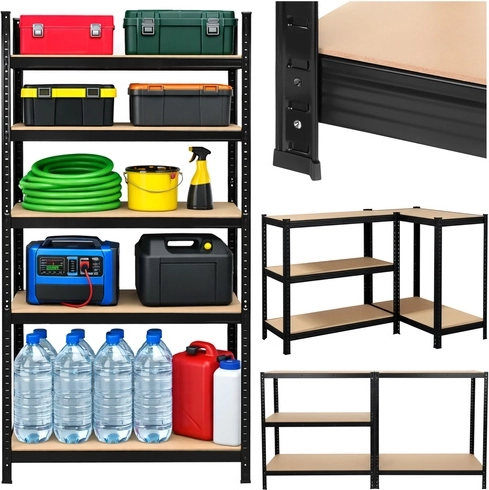 Kovinska polica za garažo in klet 180 × 90 × 40 cm, črna, 5 polic BIGSTREN