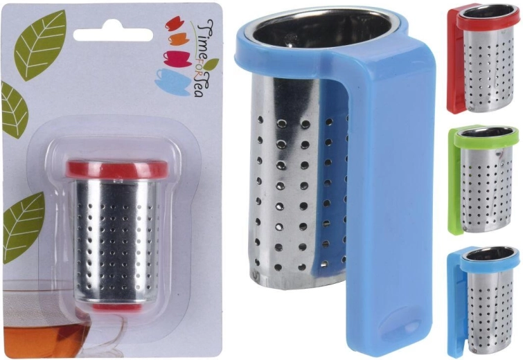 Viseče cedilo za čaj iz nerjavečega jekla s plastičnim držalom, mešanica barv