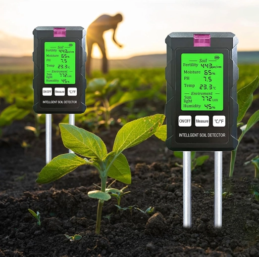 Digitalni talni tester 6-v-1 – merjenje pH, vlažnosti, temperature, rodovitnosti, svetlobe in zračne vlažnosti
