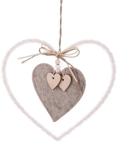 Hanging decorative fabric heart, grey