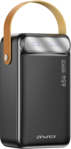 Awei powerbanka 60 000 mAh 65 W PD z LED-zaslonom in LED-svetilko - 1 kos