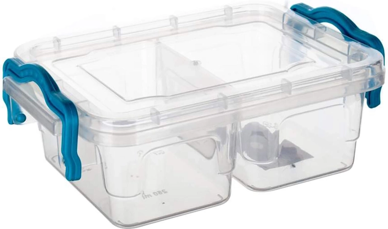 Škatla Gema deljena pravokotna 2×250 ml s turkiznimi ročaji