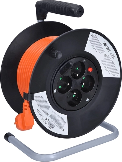 Solight podaljšek na kolutu s 4 vtičnicami, 25 m, oranžen kabel