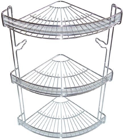 Kotna kopalniška polička, 3 ravni, krom, 22 × 22 × 47 cm