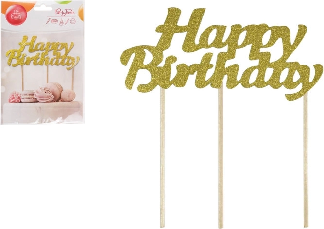 Zlat bleščeč topper za torto Happy Birthday z bleščicami