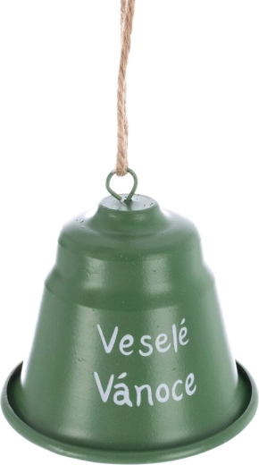 Kovinski božični zvonček Vesel božič zelen 7 cm
