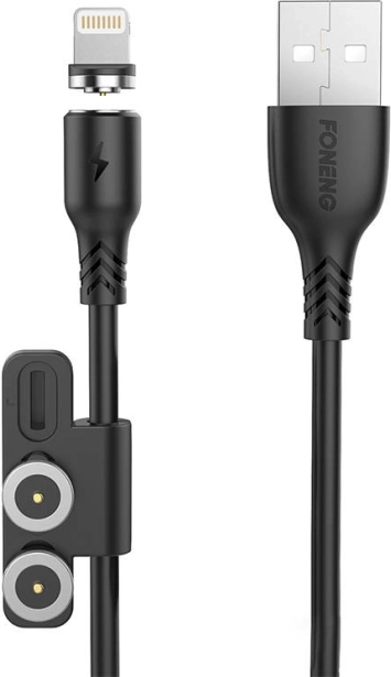 Magnetni polnilni kabel 3v1 FONENG X62, USB na USB‑C / Lightning / Micro USB, 2,4 A, 1 m, črn