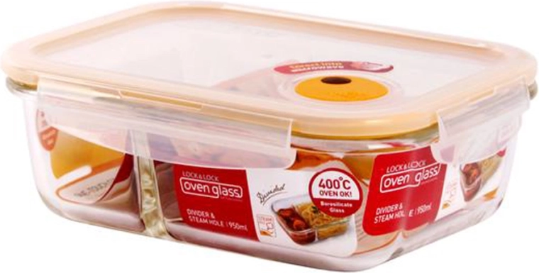 Steklena peka posoda z razdelkom in pokrovom 950 ml iz borosilikatnega stekla