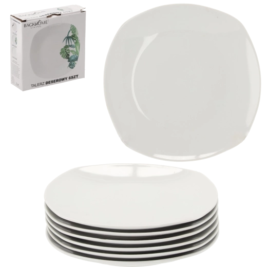 Komplet belih kvadratnih desertnih krožnikov 20 cm – 6 kosov