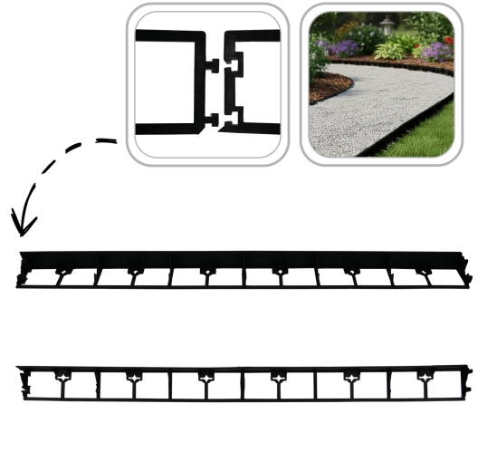 Vrtni robnik iz reciklirane plastike 4,5 × 100 cm, črn