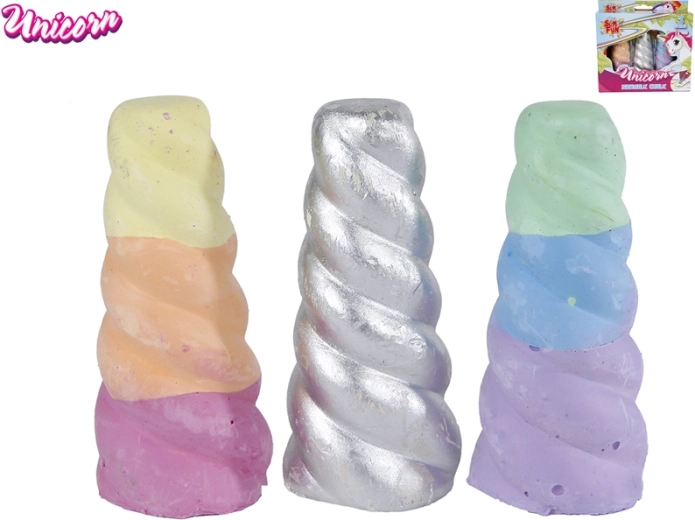 Barvne kreda za pločnik v obliki samorogovega roga, komplet 3 kos