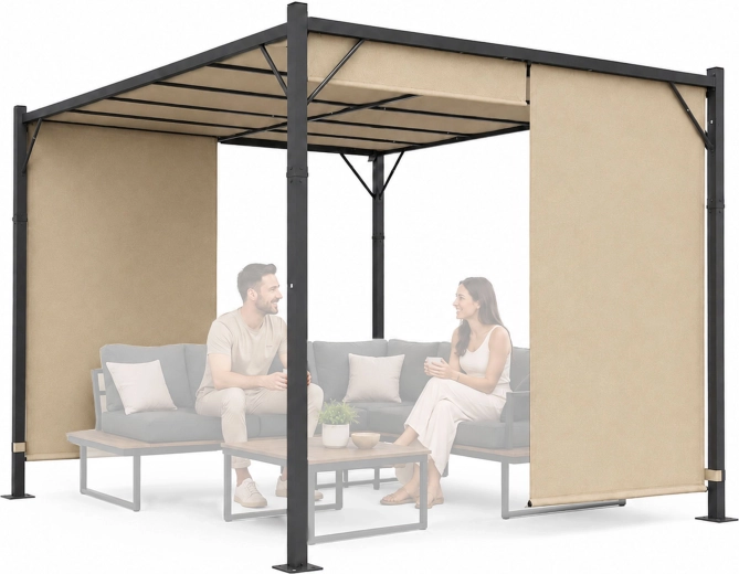 MultiGarden vrtna pergola 3 × 4 m z drsno streho, bež