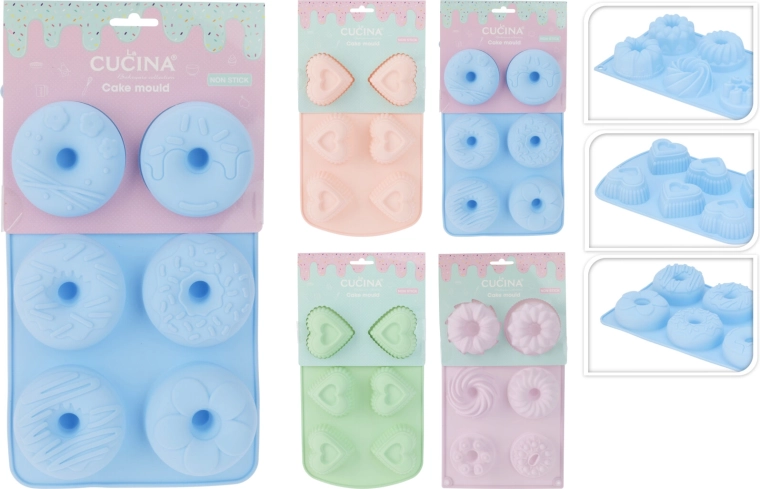 Silikonski pekač – bábovka, krof in srce (6 modelčkov)