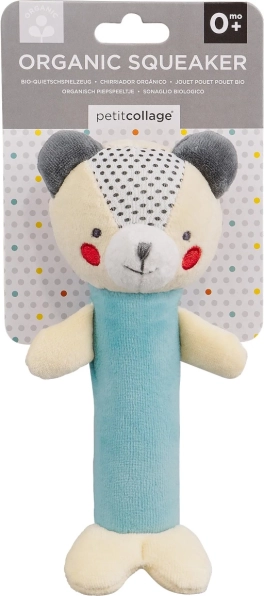 Petit Collage piskajoča ropotuljica medvedek iz organskega bombaža