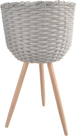 Dekorativni cvetlični lonček iz bombaža in lesa na nogah, siv 30 × 30 × 59 cm