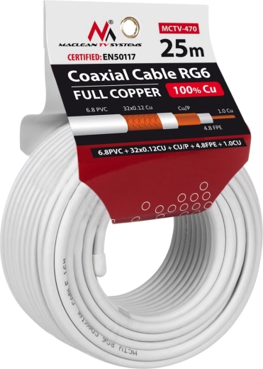 Koaksialni kabel RG6 Maclean 25 m