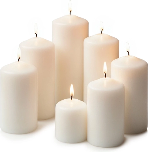 Set belih valjastih sveč brez vonja, 7 kosov
