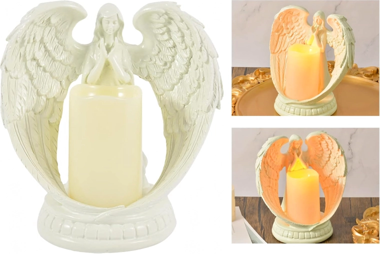 Decorative LED angel with candle – figurine and candle holder 21 cm