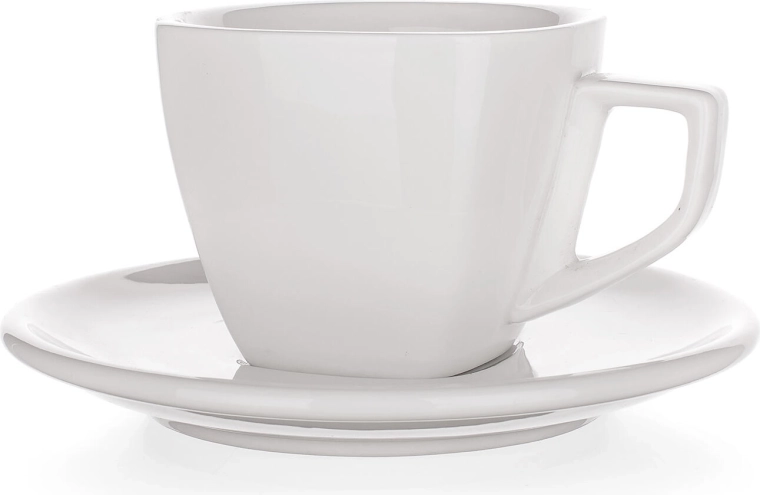 Porcelanasta skodelica s krožničkom 250 ml ALBA, bela, kvadraten dizajn