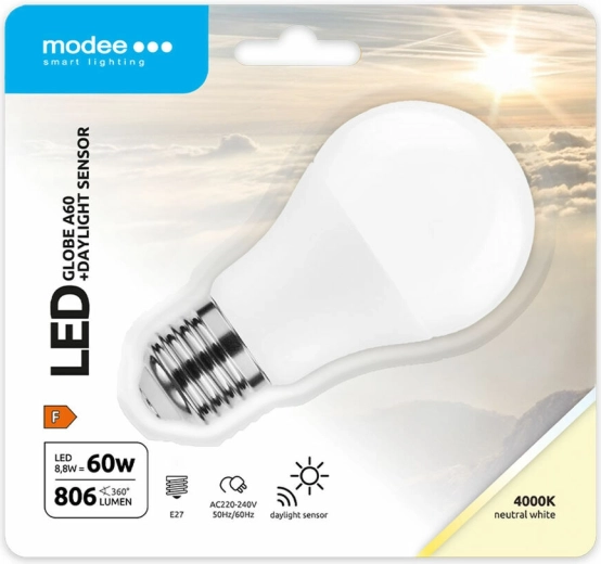 Modee Lighting LED pametna žarnica A60 8,8 W E27, nevtralno bela s svetlobnim senzorjem