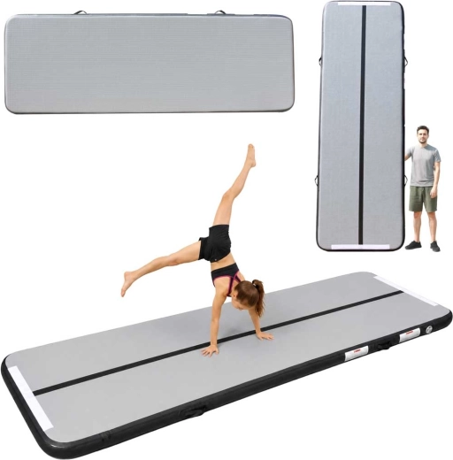 Air track gimnastična napihljiva blazina 400 × 100 × 10 cm siva