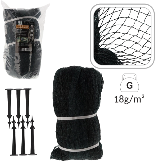 Zaščitna mreža proti pticam 8 × 14 m, 18 g/m² + 16 plastičnih zatičev