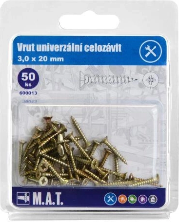 Universal full-thread screws 3.0 × 20 mm, galvanized, 50 pcs