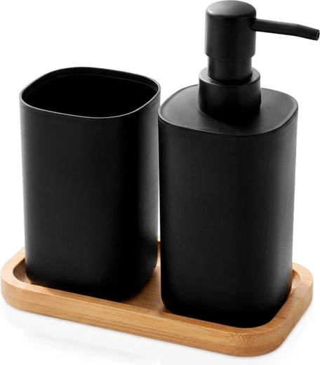 Kopalniški set Bathroom Solutions z dozirnikom in lončkom 350 ml, črn, 3 deli