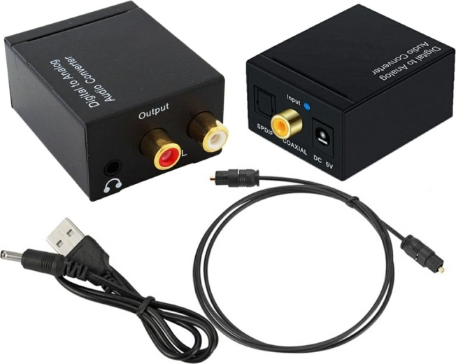 Pretvornik digitalnega zvoka Toslink/Koaksialni v analogni 2xRCA + Jack USB