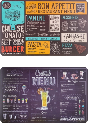 Plastični pogrinjek MENU 43 × 28 cm, mešanica dekorjev