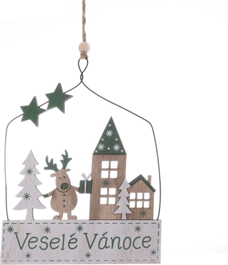 Viseča božična tabla "Vesel božič" iz lesa in kovine 25 cm
