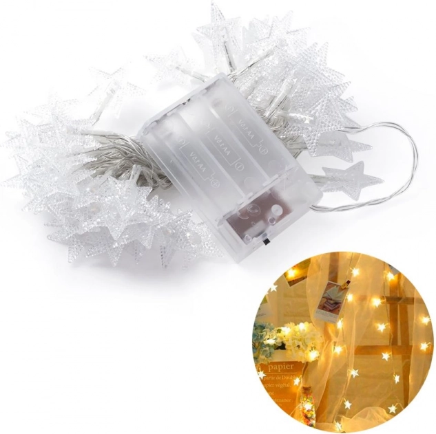 Dekorativne LED lučke v obliki zvezde 5 m – hladna barva